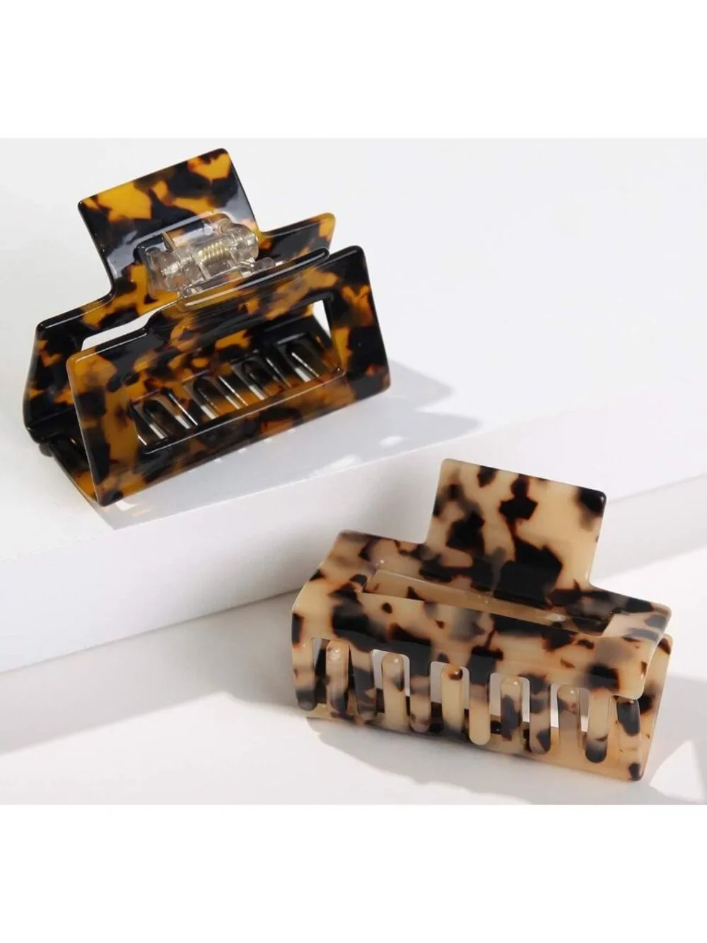 2 Pack Tortoise & Leopard Cutout Jaw Clips for Thick Hair - Stylish Hair